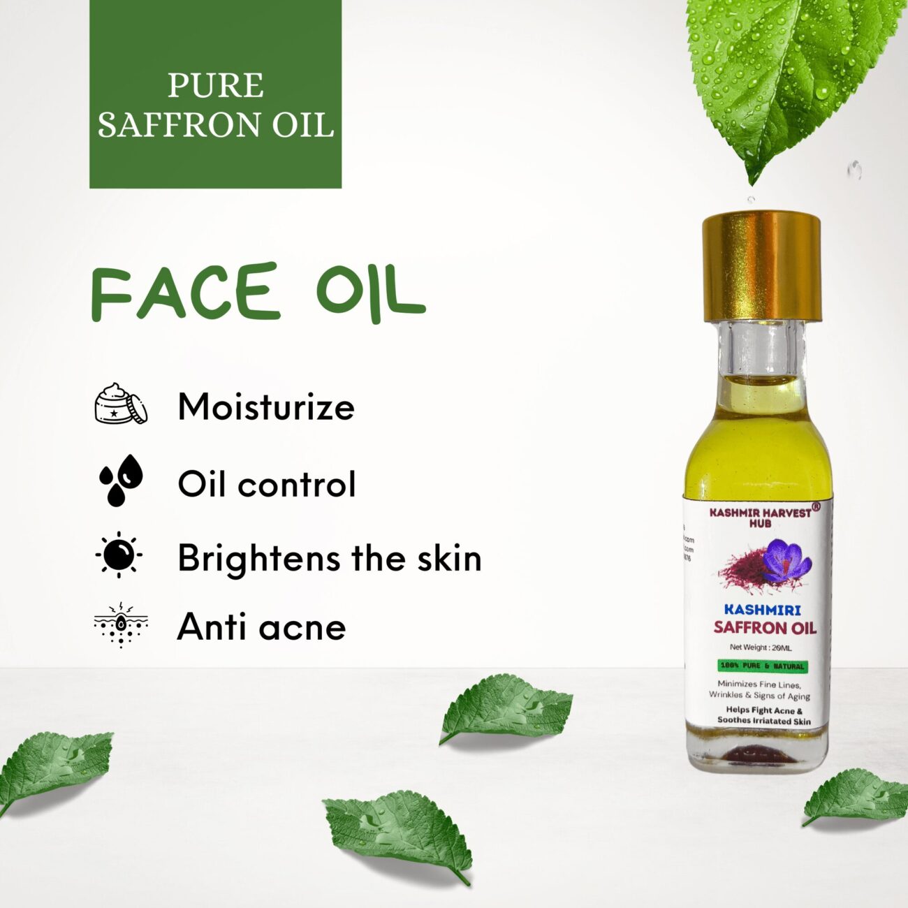 Premium Kashmiri Saffron/Kesar Oil (Removes Acne & Dark Circles)