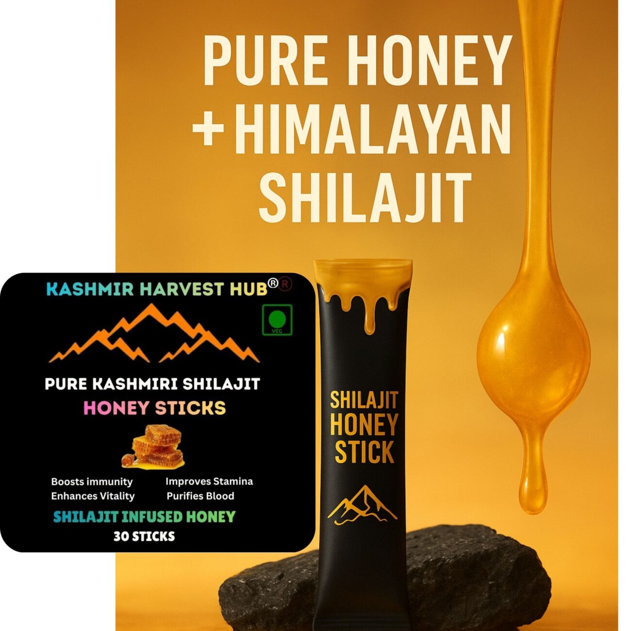 Pure Kashmiri Shilajit Energy Sticks with Honey Infused